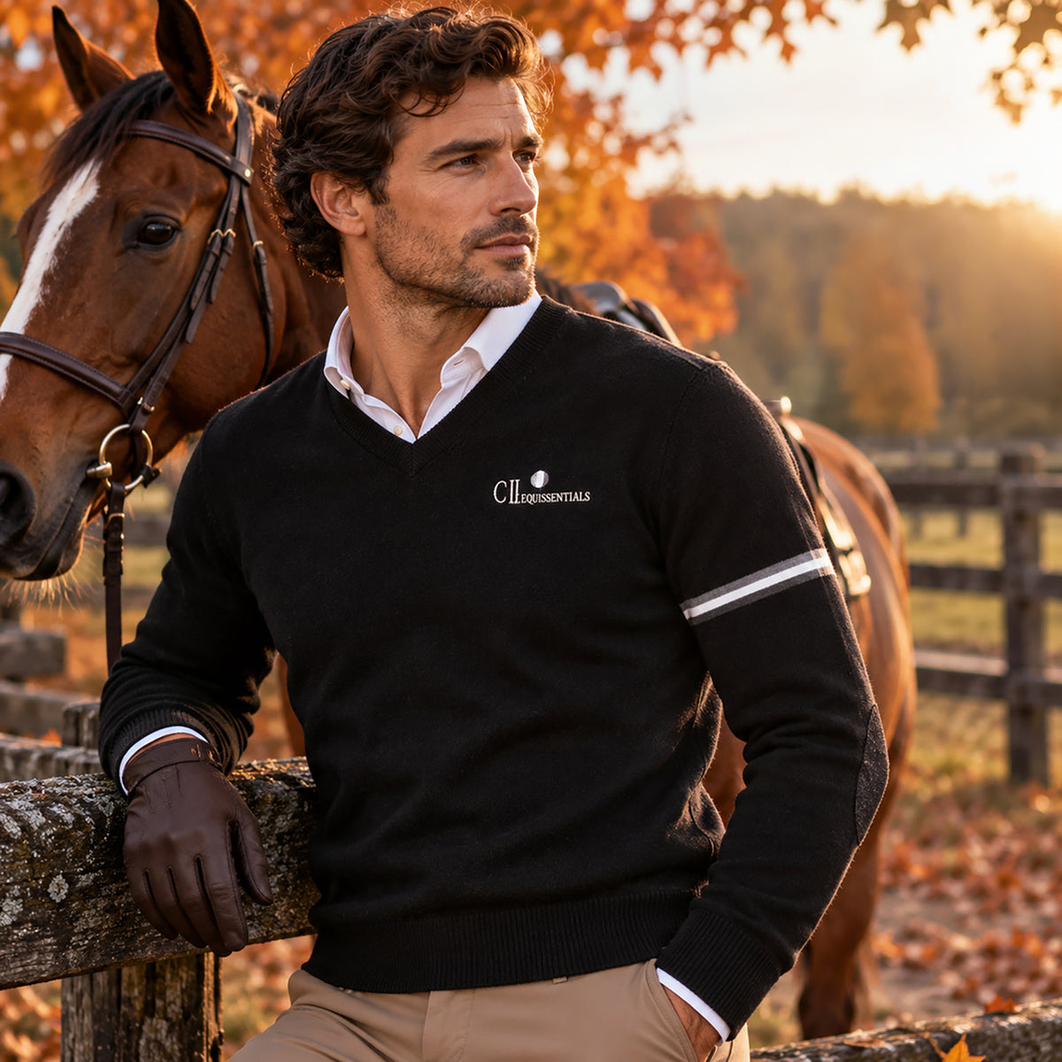PLEASANTON Longsleeved V-Neck Pullover Black (Jet Black) - C2E Sportswear