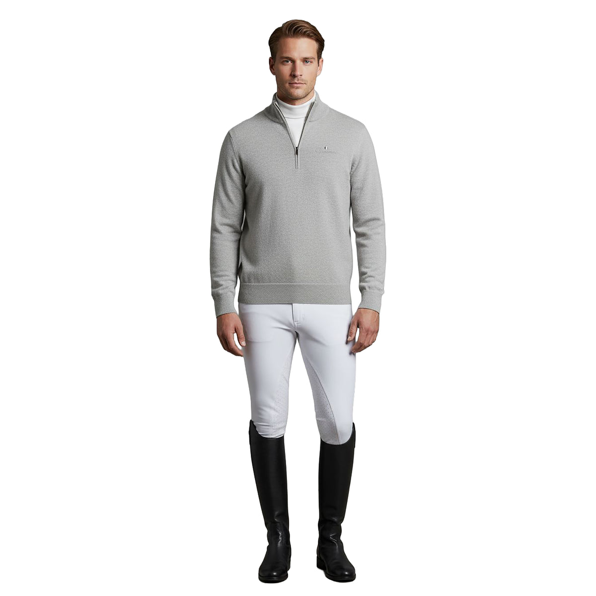 LIVERMORE Longsleeved Zip Neck Pullover Grey Melange