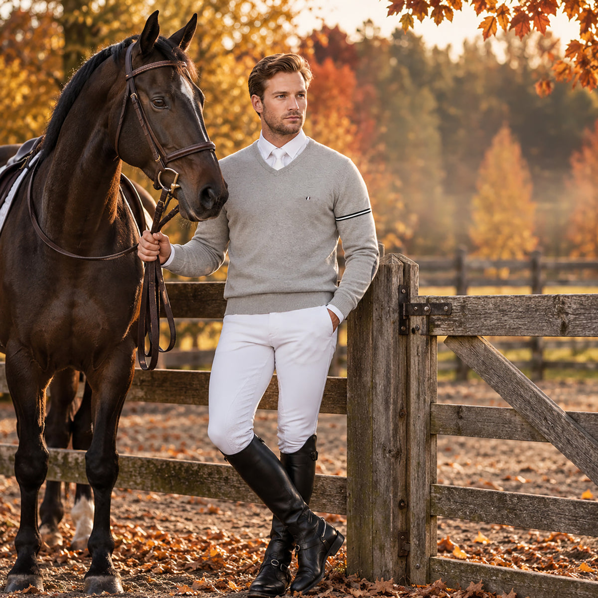 PLEASANTON Longsleeved V-Neck Pullover Grey Melange