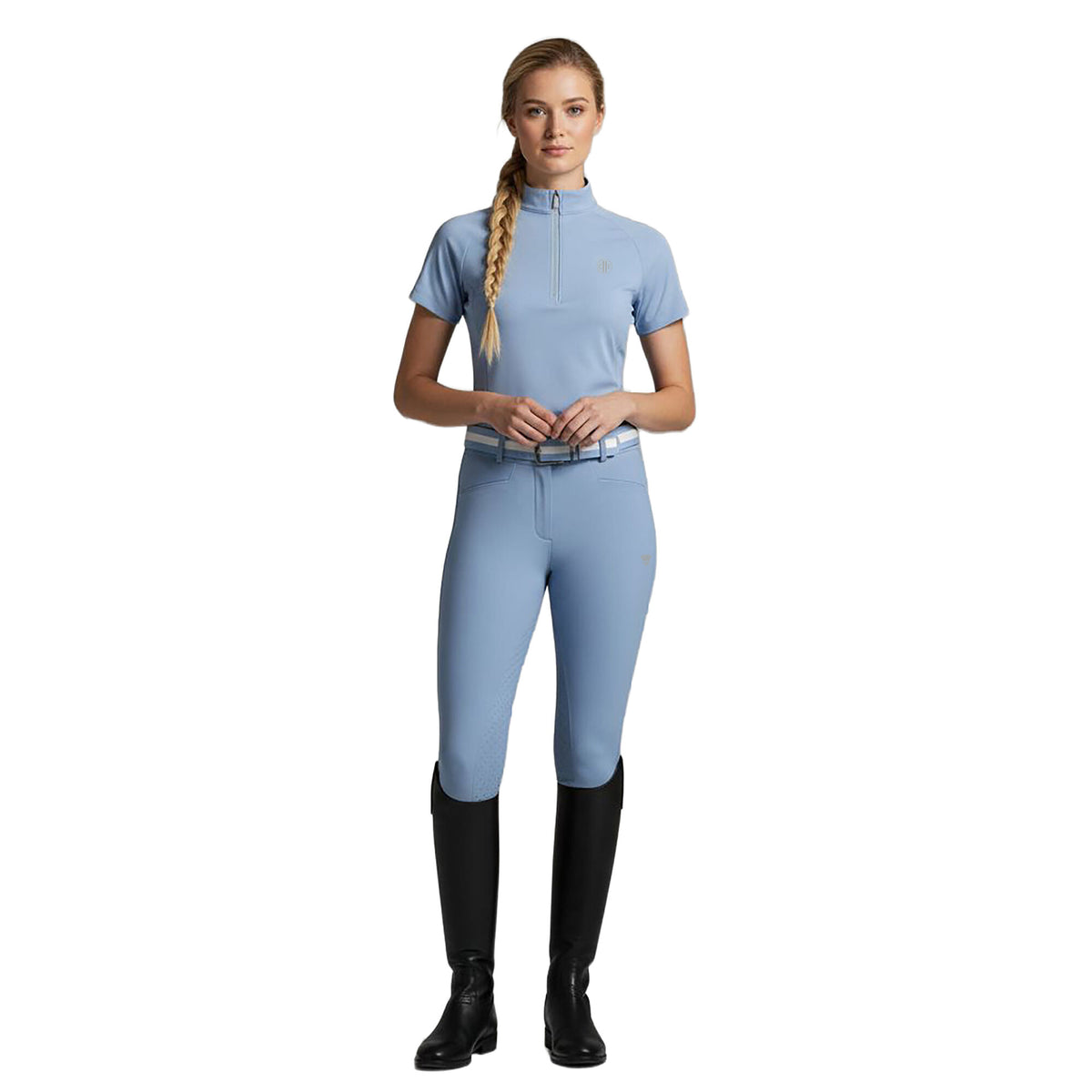 WEMBLEY Ladies Zip Neck T-Shirt Placid Blue(Lt Blue)
