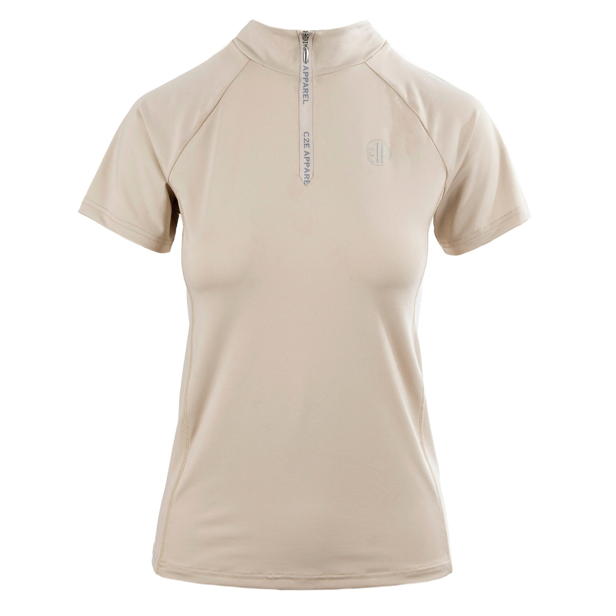 WEMBLEY Ladies Zip Neck T-Shirt Sandshell (Beige)